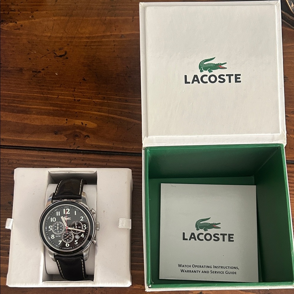 Lacoste Black Dial Watch with Leather Strap
